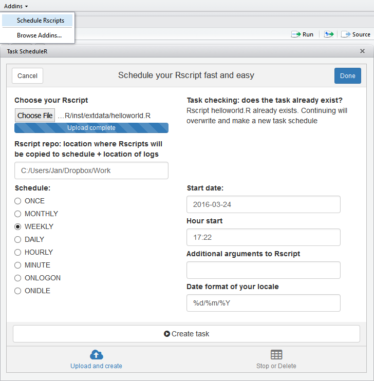 taskscheduleR rstudioaddin